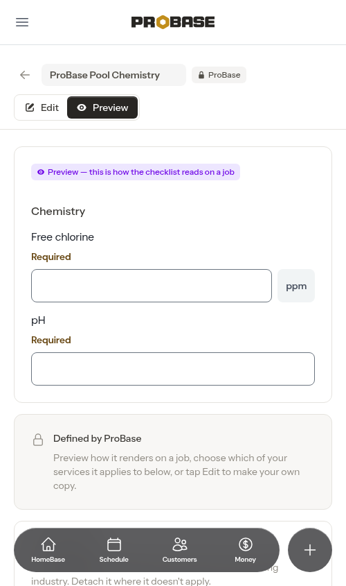 A ProBase checklist opened on its preview