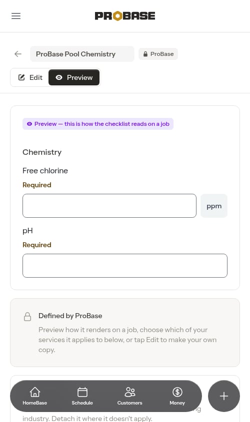 A ProBase checklist opened on its preview