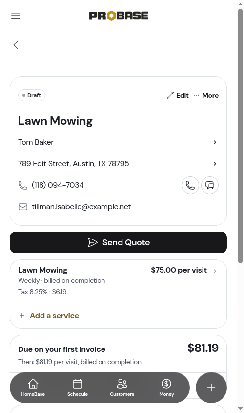 A quote before editing a service