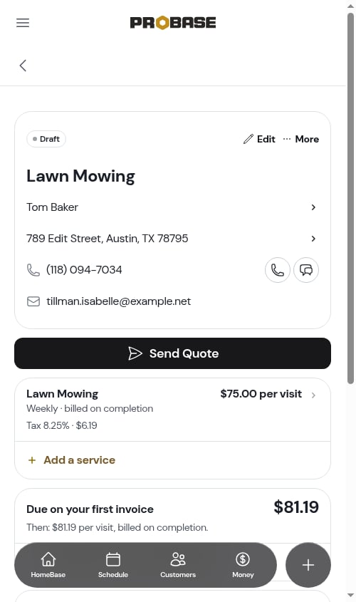 A quote before editing a service