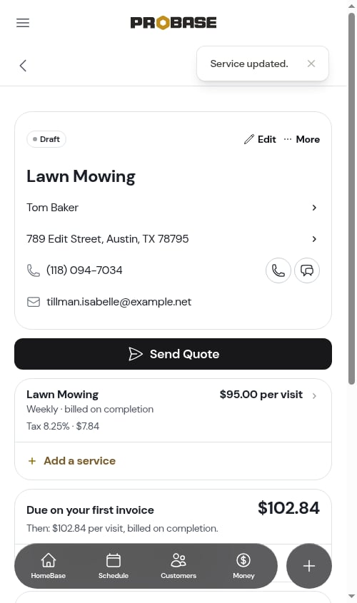 The new price on the quote