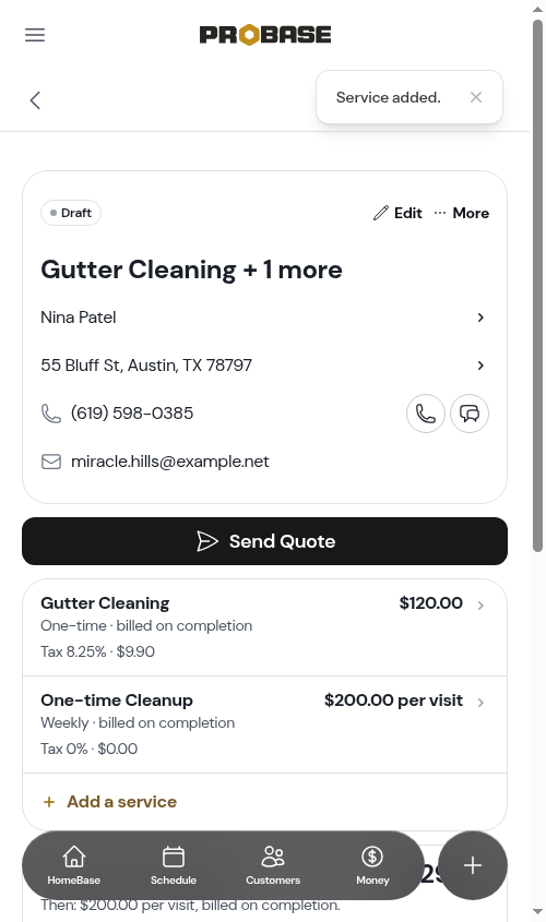 A second service listed on the quote