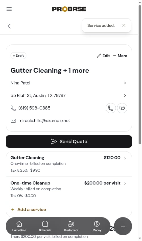 A second service listed on the quote