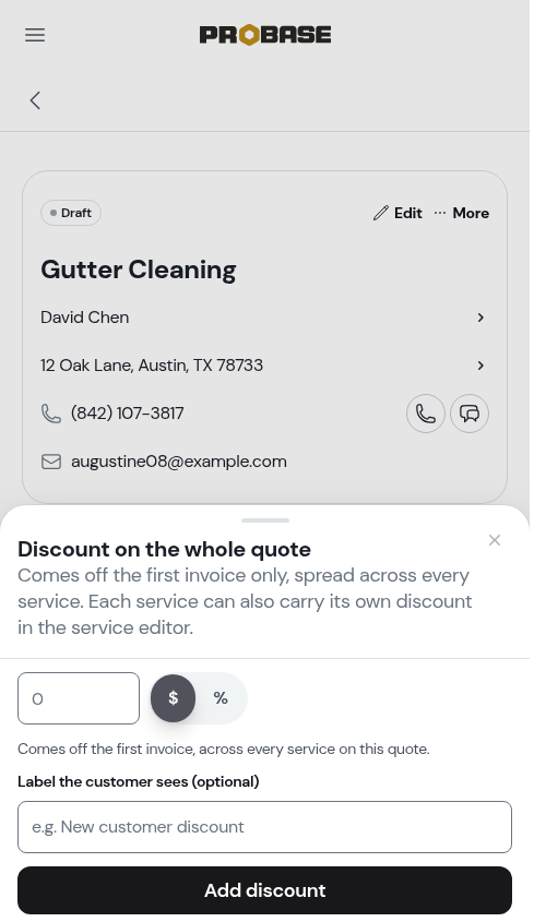 The whole-quote discount sheet