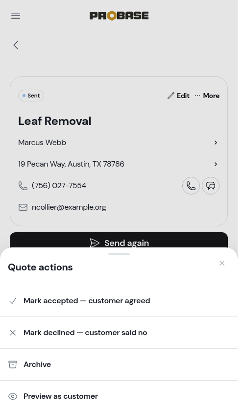 The More menu on a quote