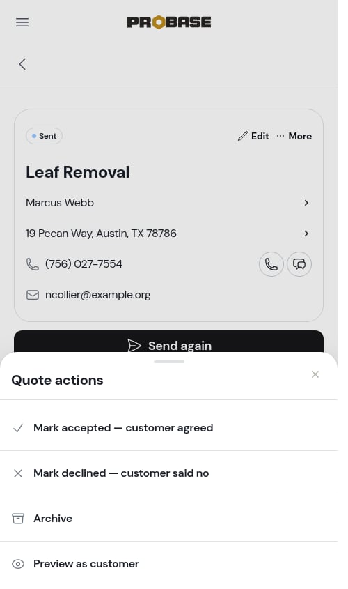 The More menu on a quote