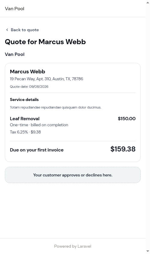 Previewing the quote as the customer