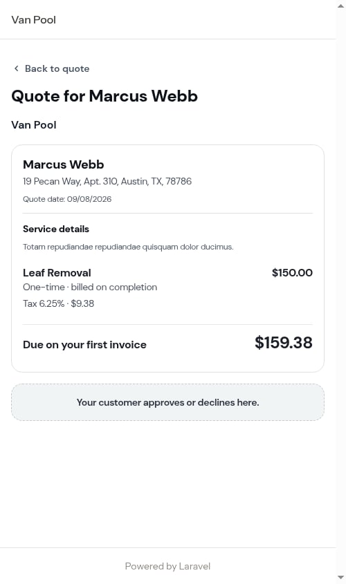 Previewing the quote as the customer