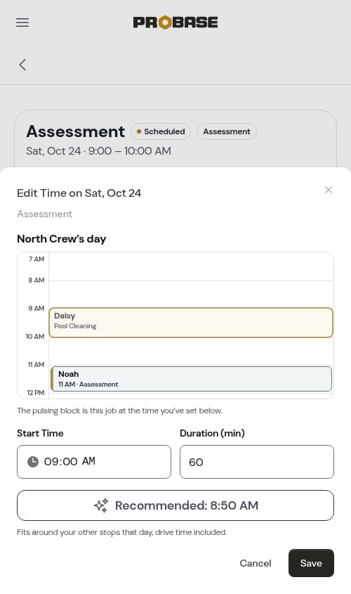 The Edit Time window showing the crew's day on a timeline