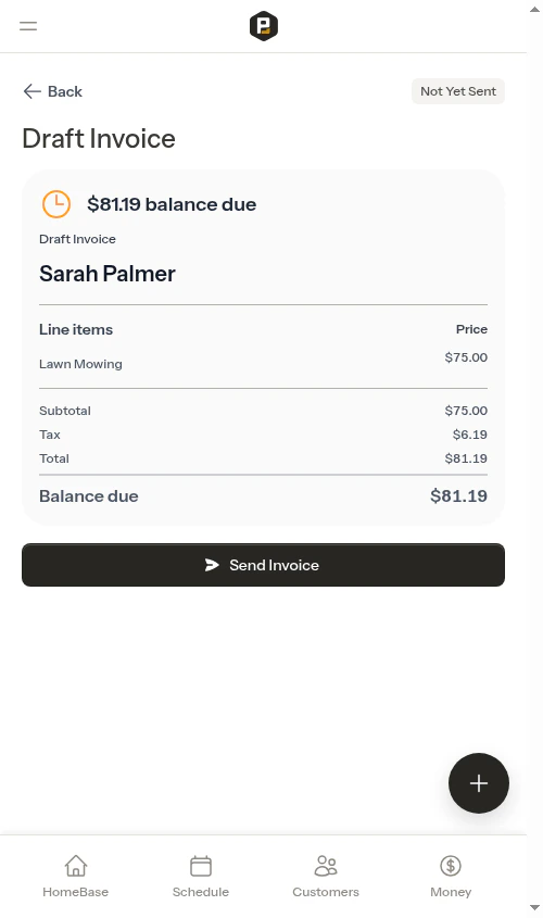 Draft invoice on the billing page