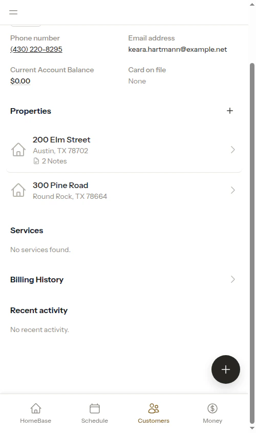 Properties section on customer profile