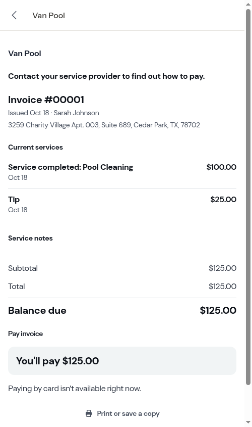The invoice with the tip added
