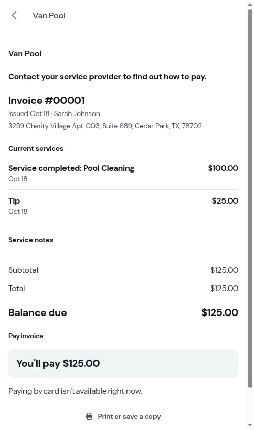The invoice with the tip added