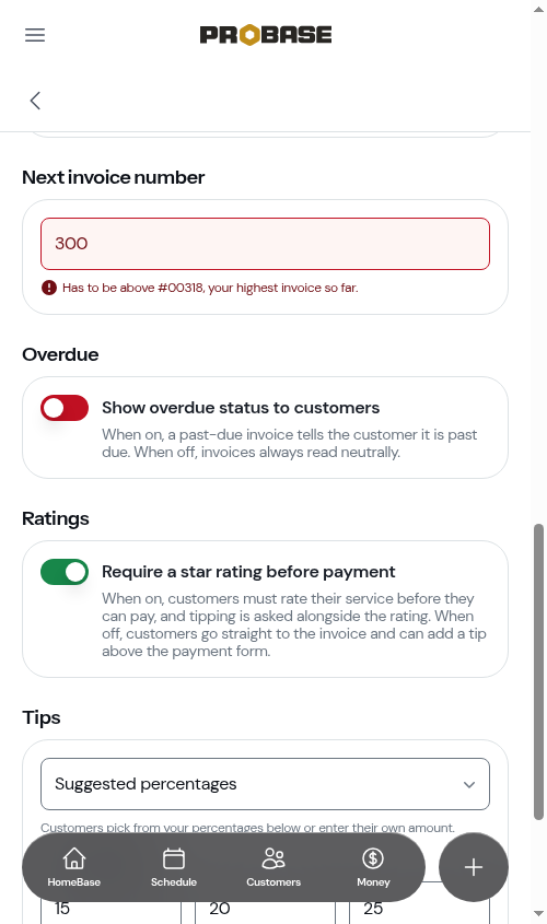 The number refused because it's below an invoice already sent