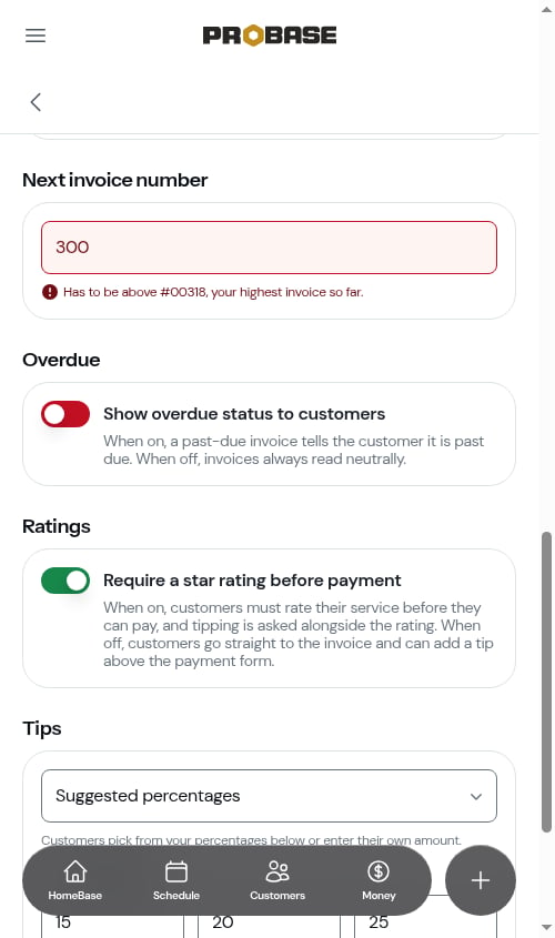 The number refused because it's below an invoice already sent