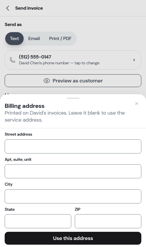 The billing address sheet, opened from Use a different address
