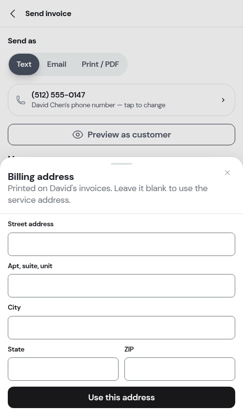 The billing address sheet, opened from Use a different address