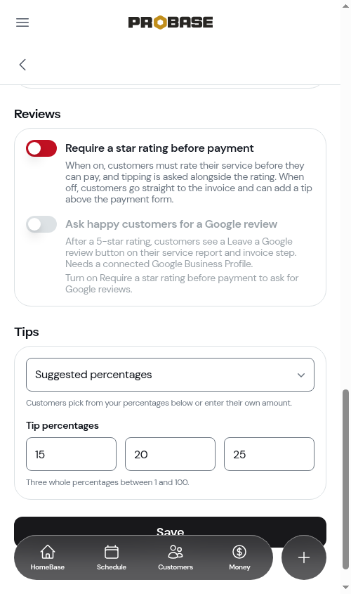 The Google switch disabled while ratings are off