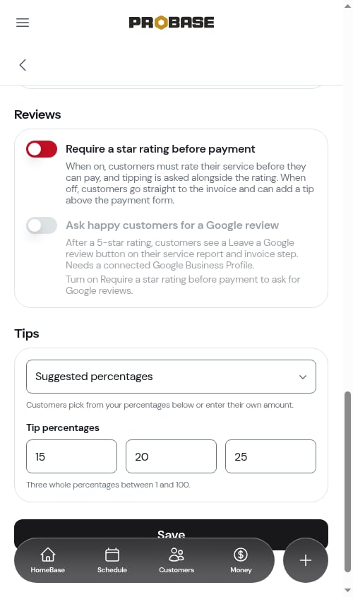 The Google switch disabled while ratings are off