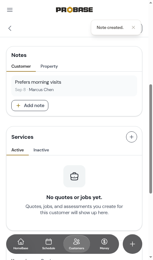 Customer note created