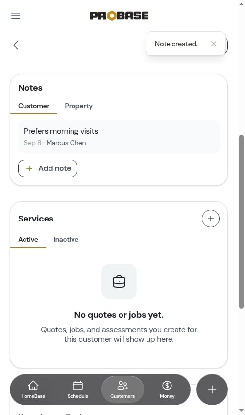 Customer note created
