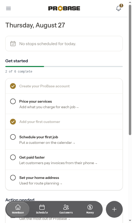 The Updates section on HomeBase