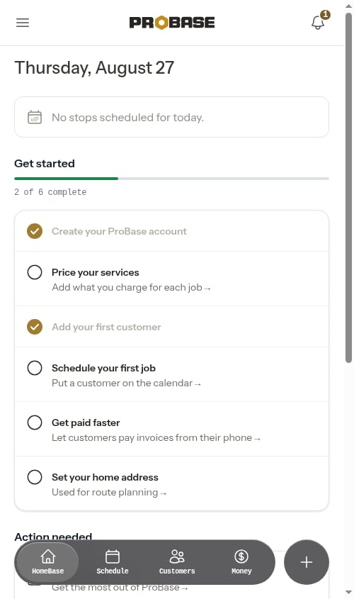The Updates section on HomeBase