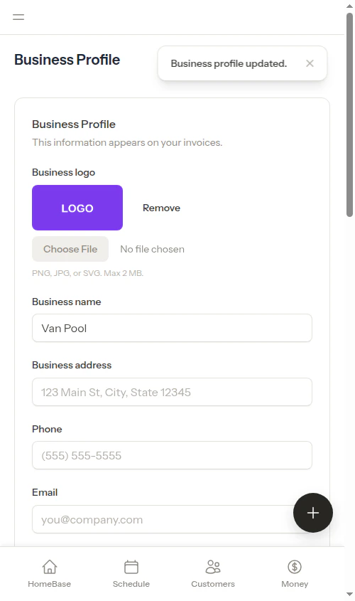Settings page with logo saved