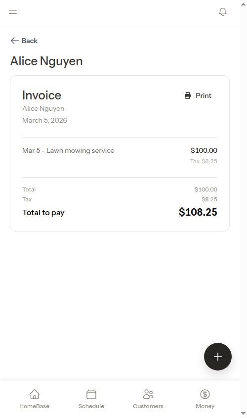 Customer invoice page
