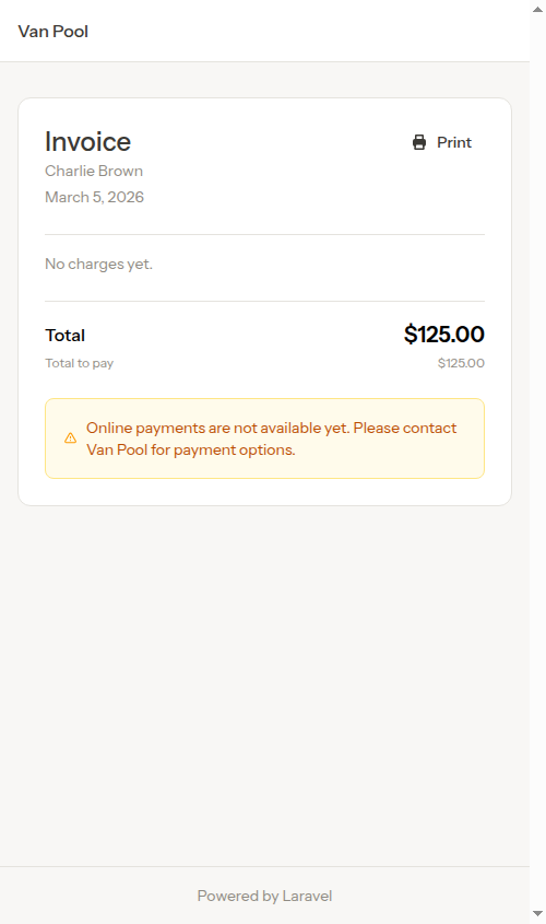 Customer payment page