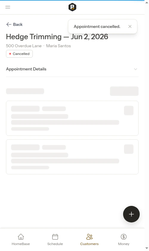 Cancelled appointment result