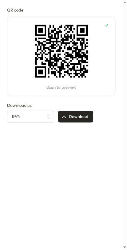 Green checkmark confirming the QR code was copied