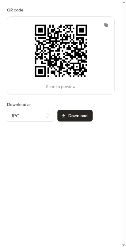 The QR code panel with its copy icon and Download as options