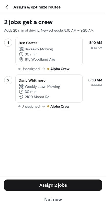 The Assign & optimize preview