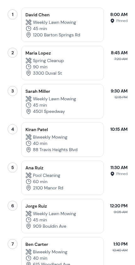 The stop list in the preview