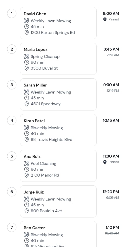 The stop list in the preview
