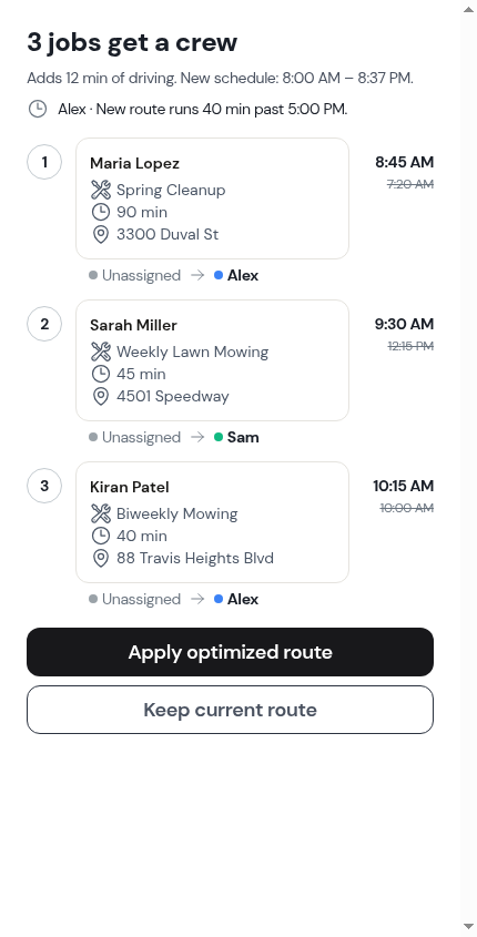 A crew whose new route would run past its end time