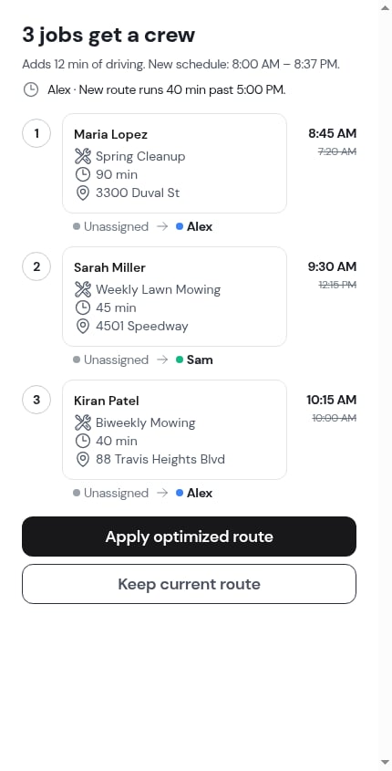 A crew whose new route would run past its end time