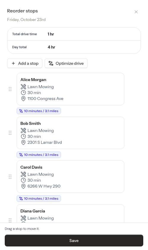 Reorder modal with the Optimize drive button