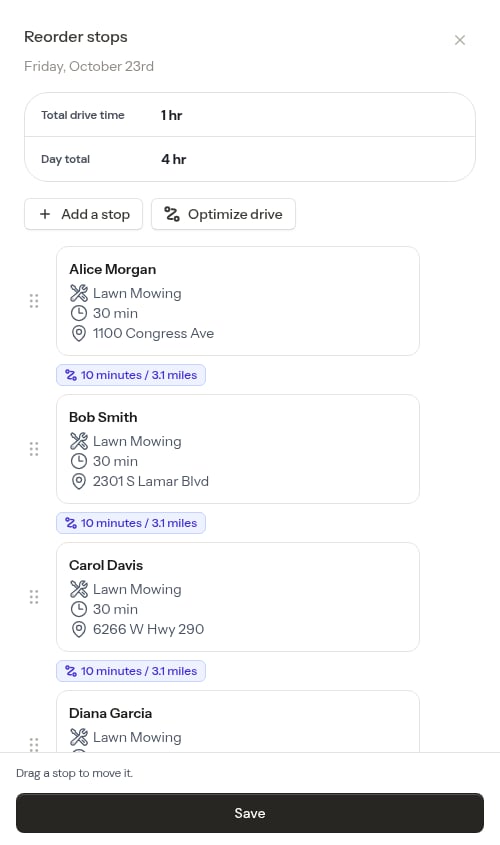 Reorder modal with the Optimize drive button