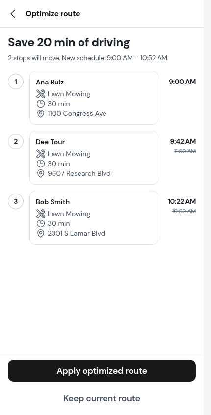 A stop being worked, held in the preview