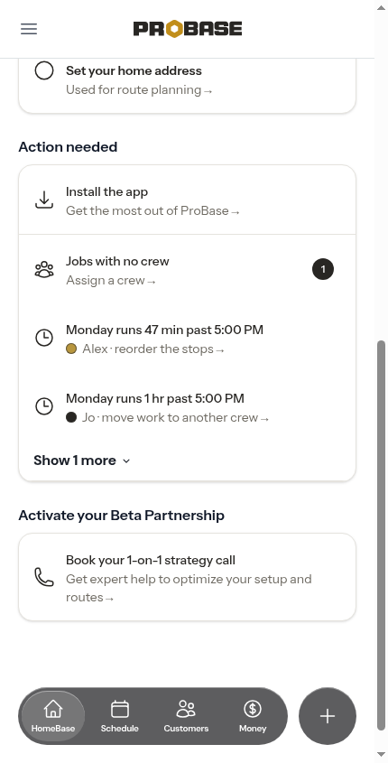 The Plan your day rows on HomeBase