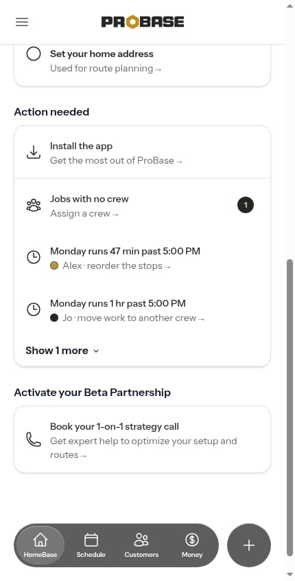 The Plan your day rows on HomeBase
