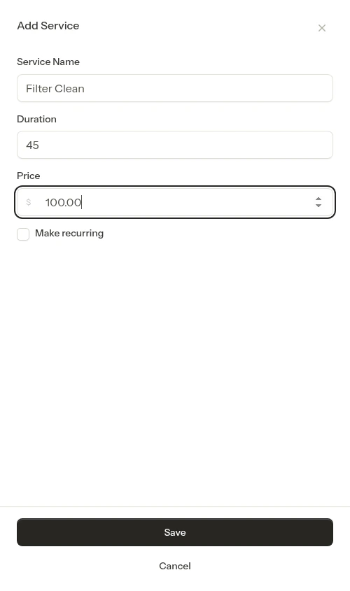 Service item form filled