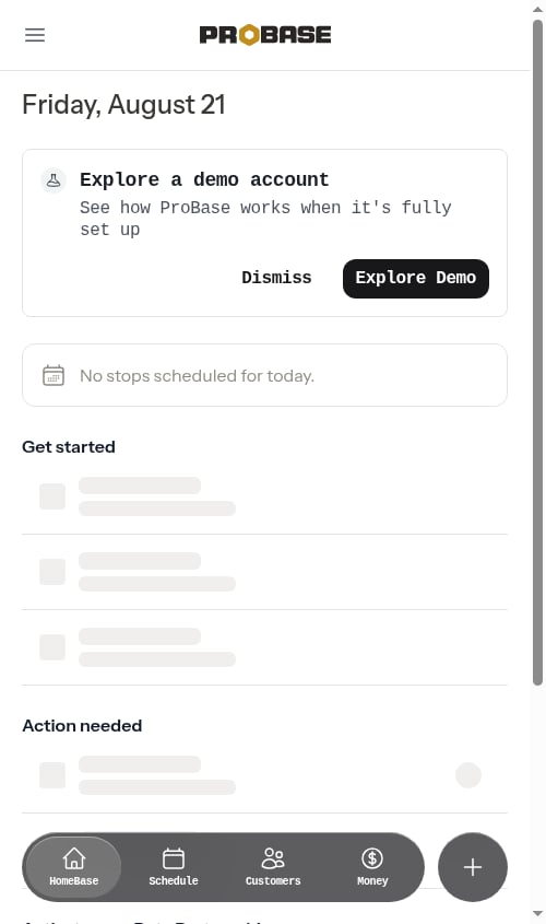 Explore a demo account banner on HomeBase