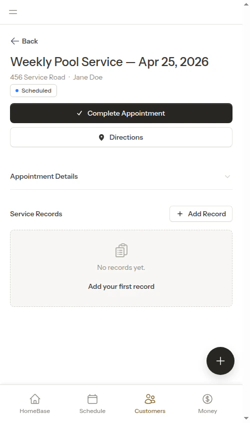 Service records on completed appointment