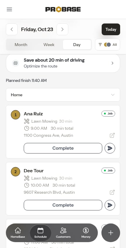 A saving row on the day view