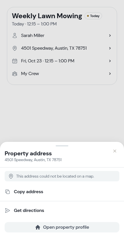 The property address sheet on a visit