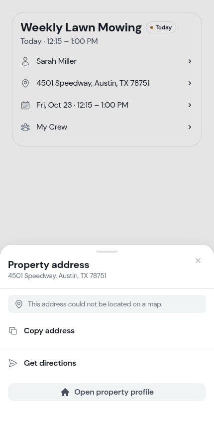 The property address sheet on a visit