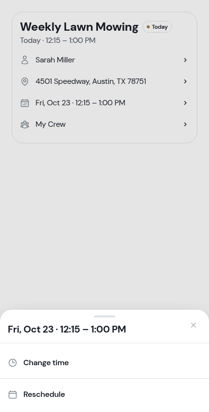 The Change time or Reschedule chooser